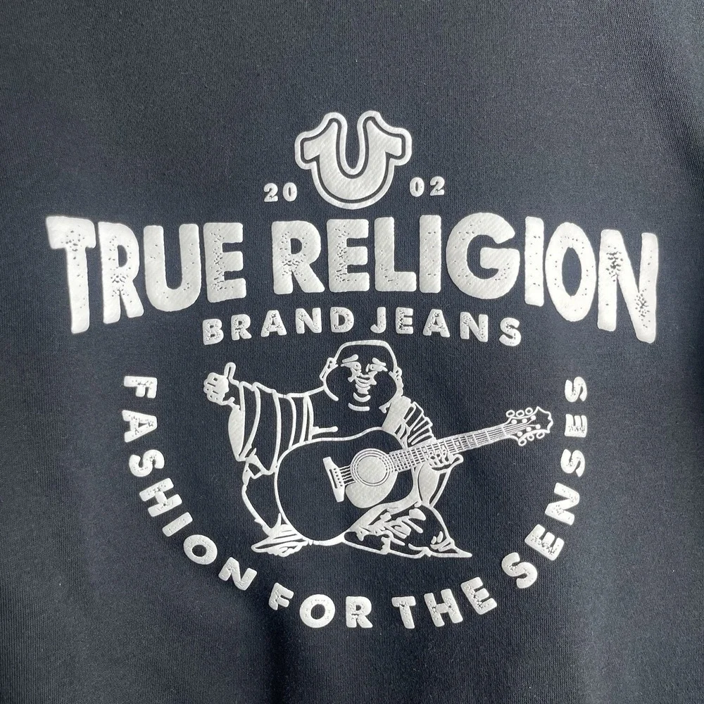 Y2K True Religion Hoodie Sweatshirt‎ Mens S Black Full Zip Fleece Buddha Logo